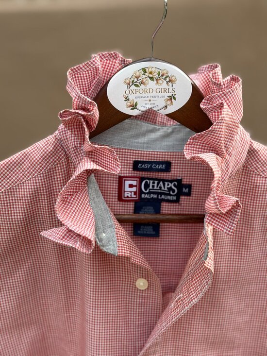 Chaps Tops - Ruffles, Gingham, super comfortable women's button down CHAPS blouse  L